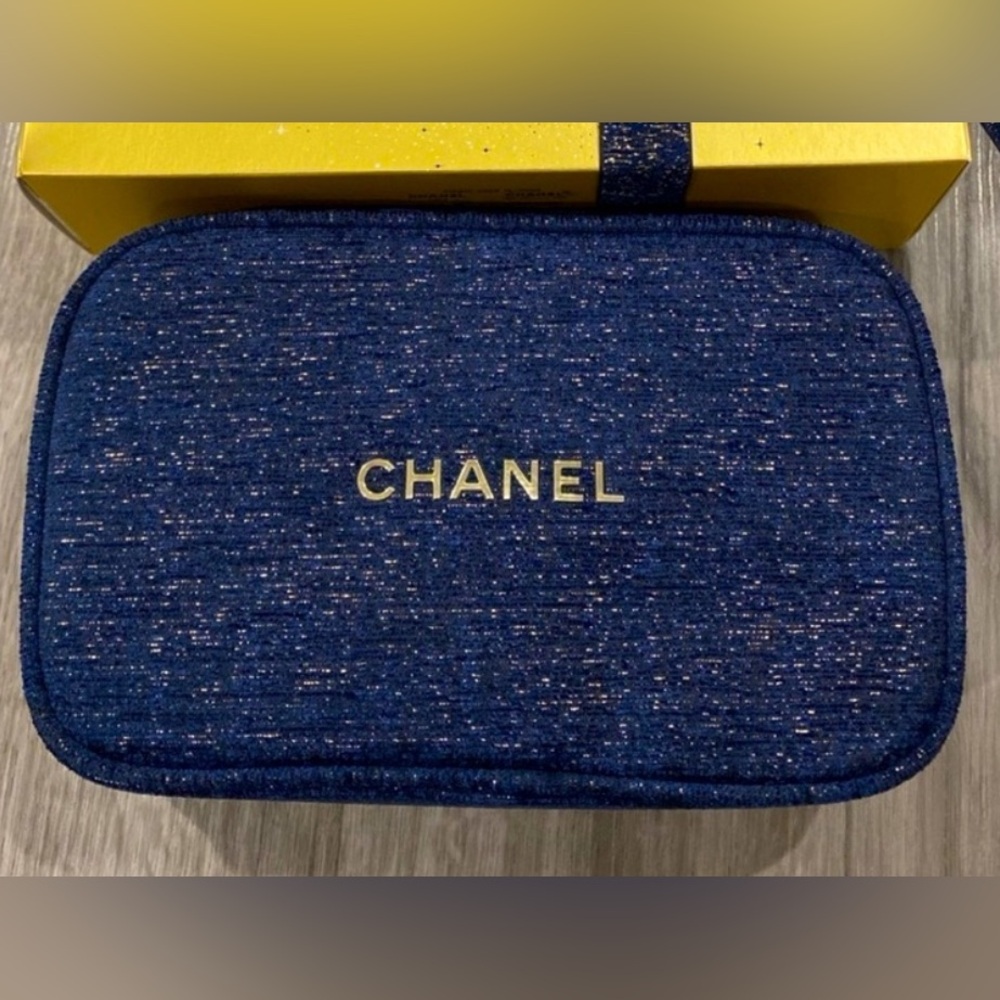 Chanel makeup case, navy blue with beautiful gold threading or use as a clutch